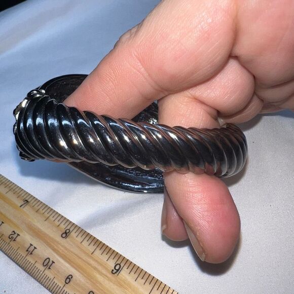 Vintage Gunmetal And Hematite Crystal MCM Hinged Cuff Bracelet - Picture 6 of 15